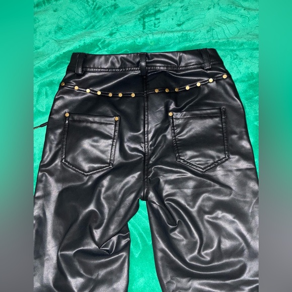 Imely Bela vinyl/faux rockstar biker pants w/ metal accents lace up front S - Picture 3 of 6
